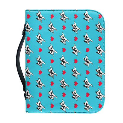 Love French Bulldog Pattern Print Leather Bible Cover