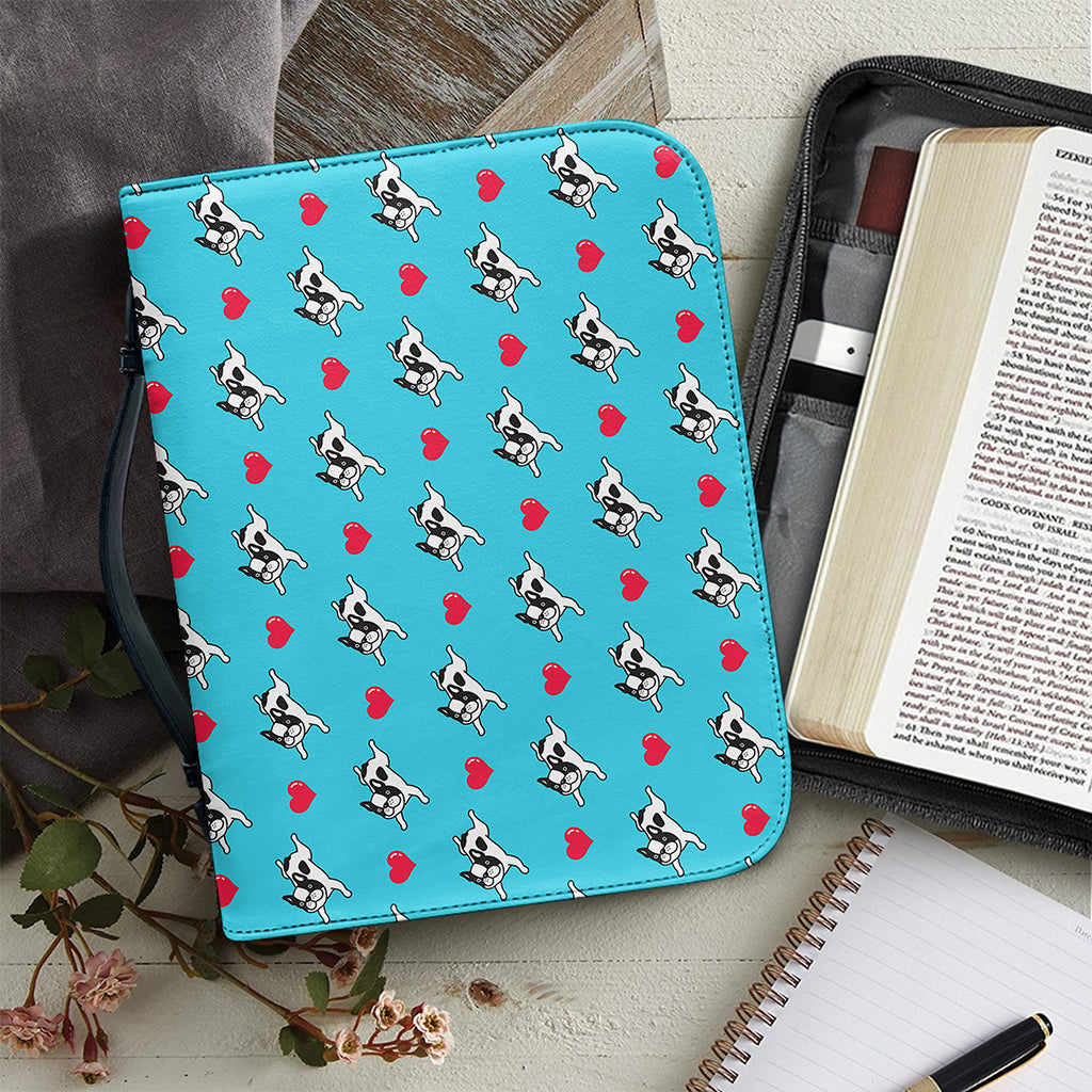 Love French Bulldog Pattern Print Leather Bible Cover