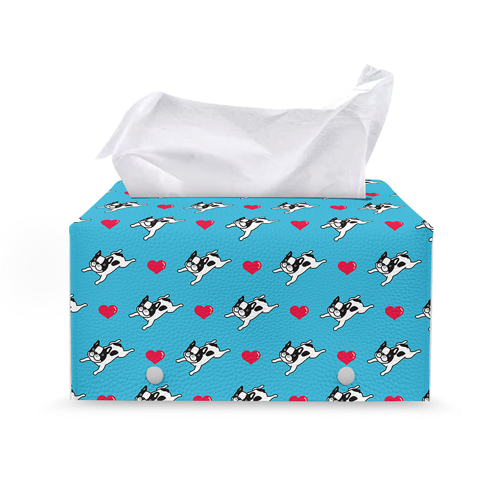 Love French Bulldog Pattern Print Leather Tissue Box Cover