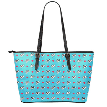 Love French Bulldog Pattern Print Leather Tote Bag