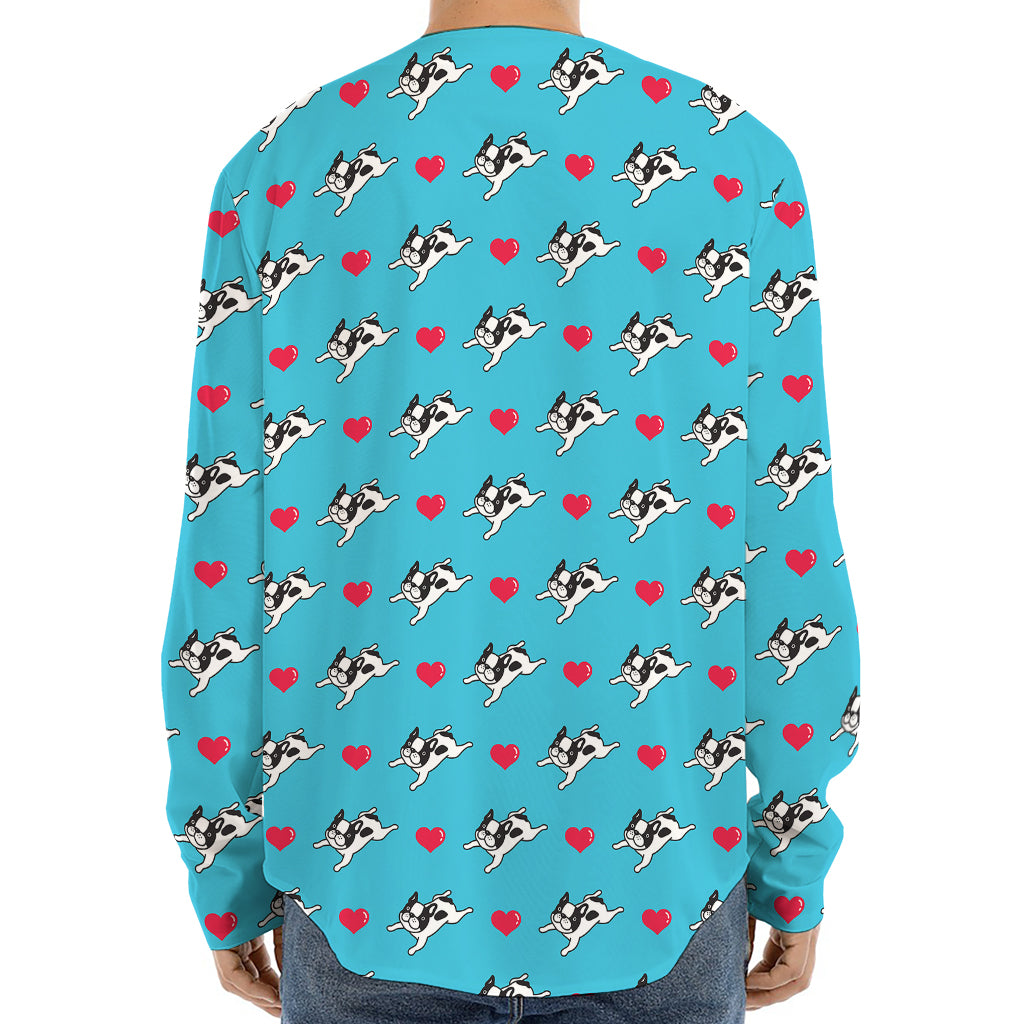 Love French Bulldog Pattern Print Long Sleeve Baseball Jersey