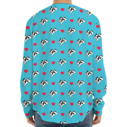 Love French Bulldog Pattern Print Long Sleeve Baseball Jersey