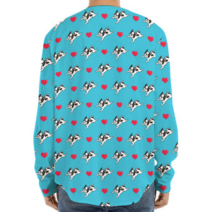 Love French Bulldog Pattern Print Long Sleeve Baseball Jersey