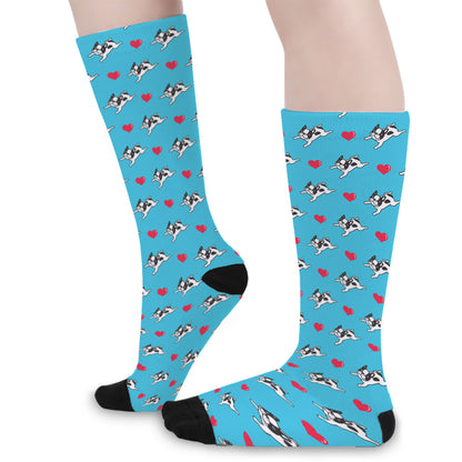 Love French Bulldog Pattern Print Long Socks