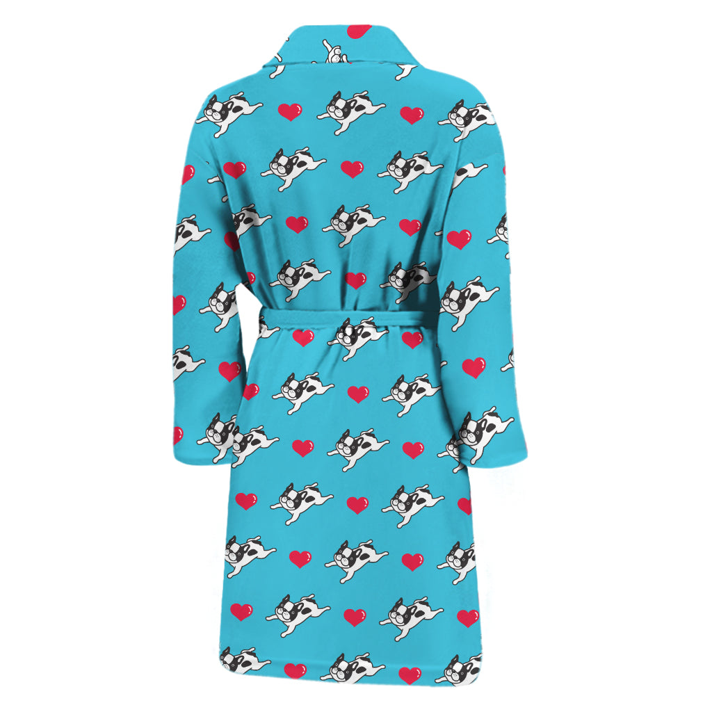 Love French Bulldog Pattern Print Men's Bathrobe