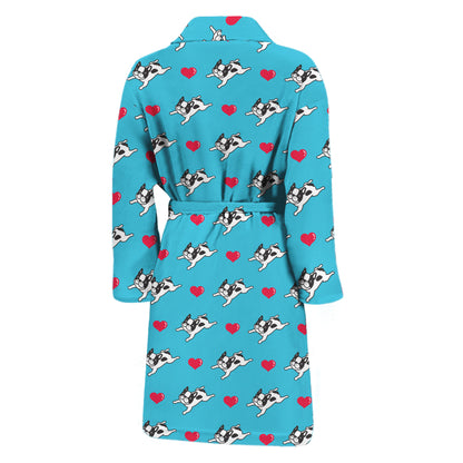 Love French Bulldog Pattern Print Men's Bathrobe