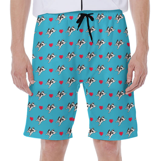 Love French Bulldog Pattern Print Men's Beach Shorts