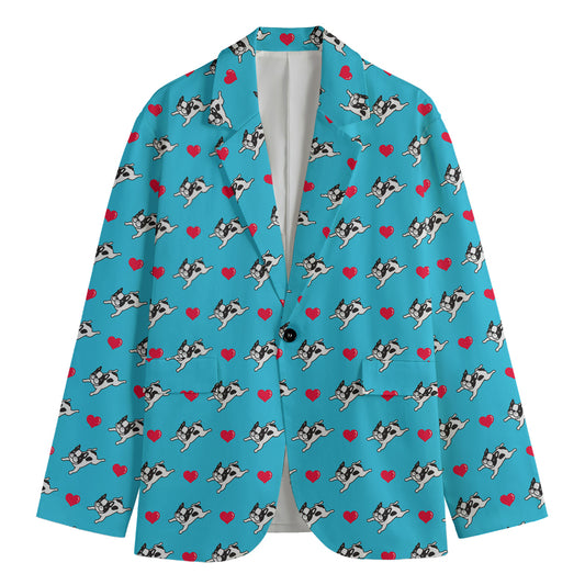 Love French Bulldog Pattern Print Men's Cotton Blazer