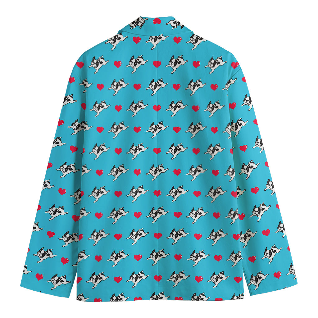 Love French Bulldog Pattern Print Men's Cotton Blazer