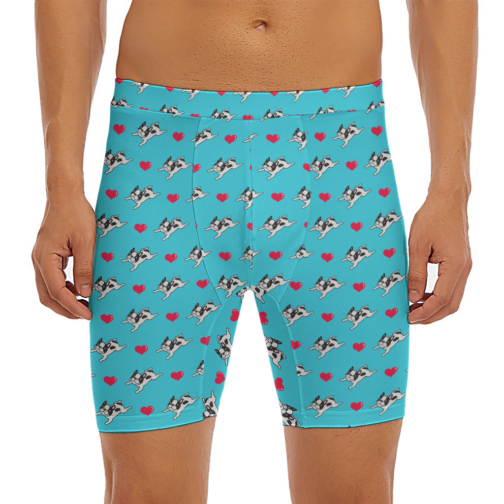 Love French Bulldog Pattern Print Men's Long Boxer Briefs