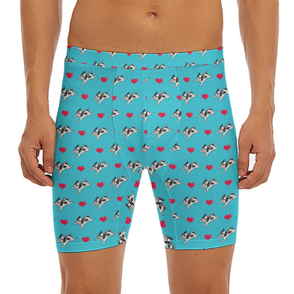 Love French Bulldog Pattern Print Men's Long Boxer Briefs