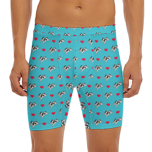 Love French Bulldog Pattern Print Men's Long Boxer Briefs