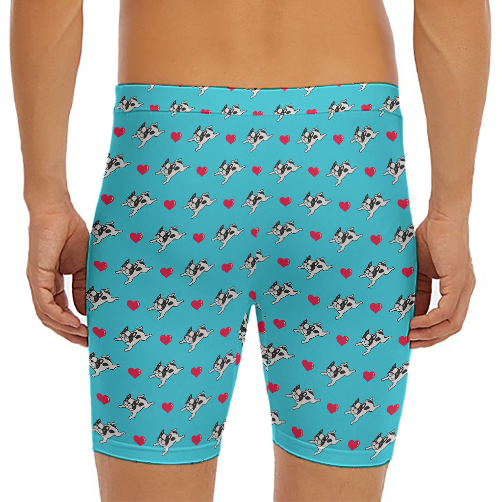 Love French Bulldog Pattern Print Men's Long Boxer Briefs