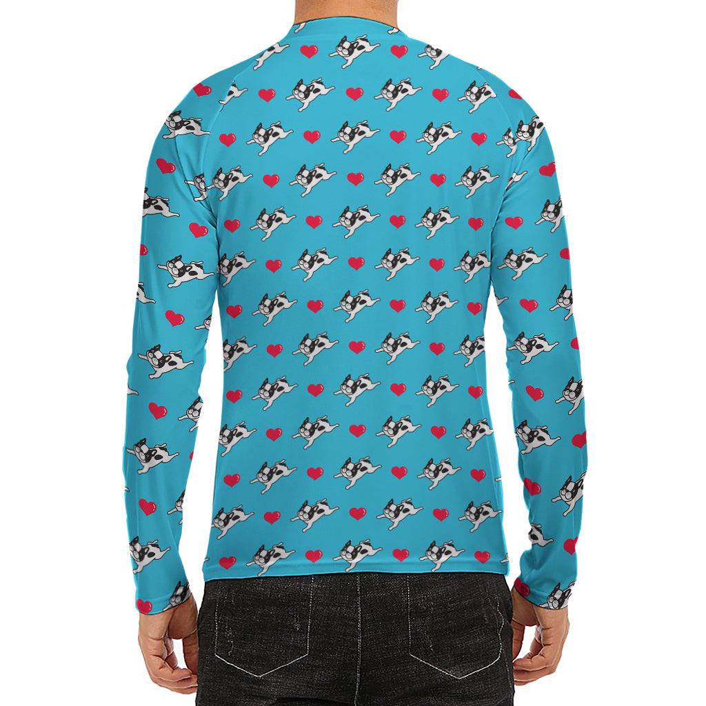 Love French Bulldog Pattern Print Men's Long Sleeve Rash Guard