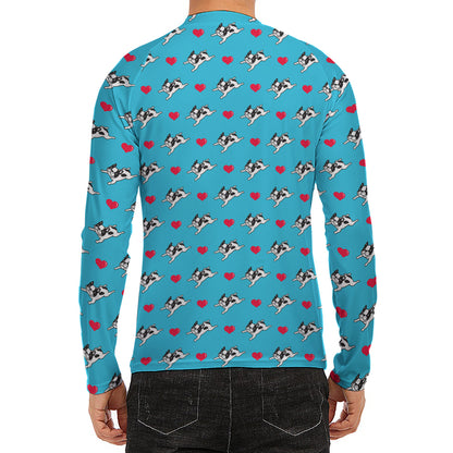 Love French Bulldog Pattern Print Men's Long Sleeve Rash Guard
