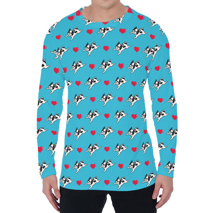 Love French Bulldog Pattern Print Men's Long Sleeve T-Shirt