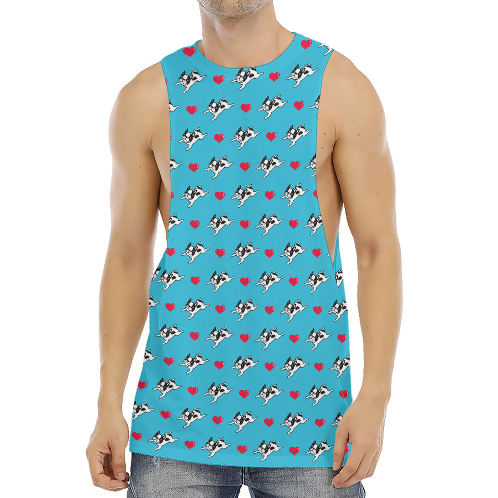Love French Bulldog Pattern Print Men's Muscle Tank Top