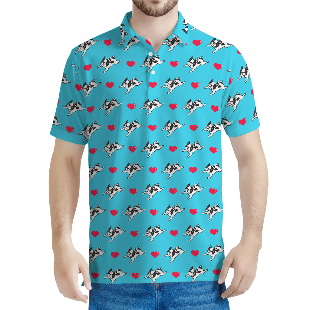 Love French Bulldog Pattern Print Men's Polo Shirt