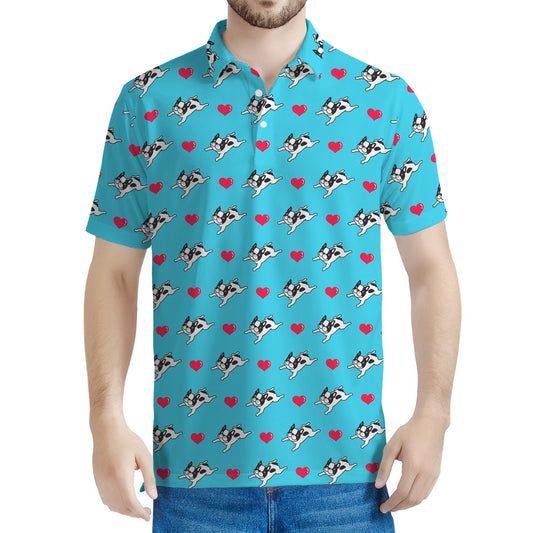 Love French Bulldog Pattern Print Men's Polo Shirt