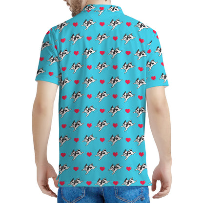 Love French Bulldog Pattern Print Men's Polo Shirt