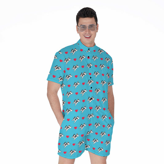 Love French Bulldog Pattern Print Men's Rompers