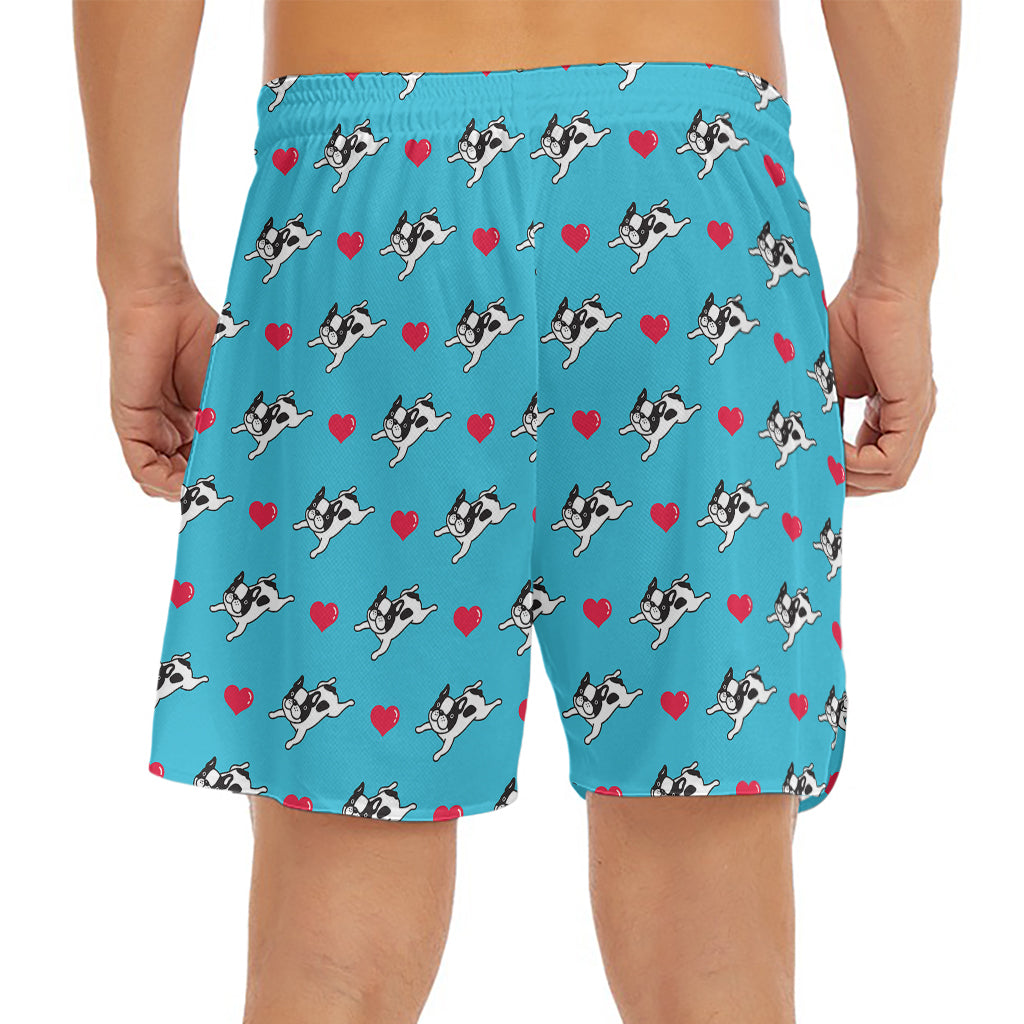 Love French Bulldog Pattern Print Men's Split Running Shorts