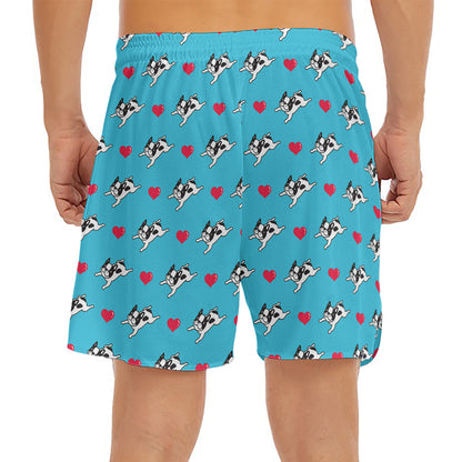 Love French Bulldog Pattern Print Men's Split Running Shorts