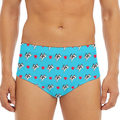 Love French Bulldog Pattern Print Men's Triangle Swim Briefs