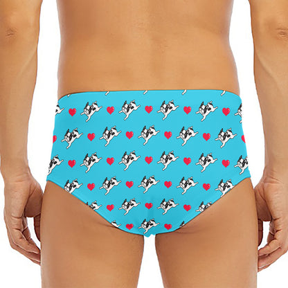 Love French Bulldog Pattern Print Men's Triangle Swim Briefs