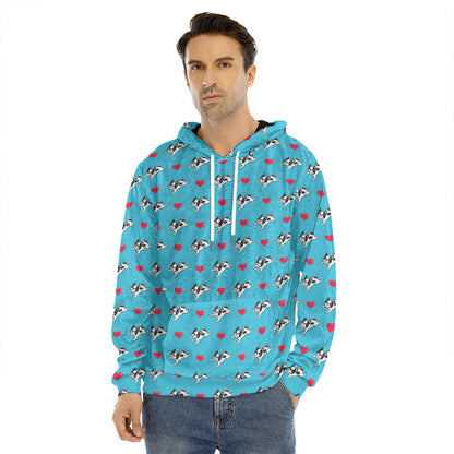 Love French Bulldog Pattern Print Men's Velvet Pullover Hoodie