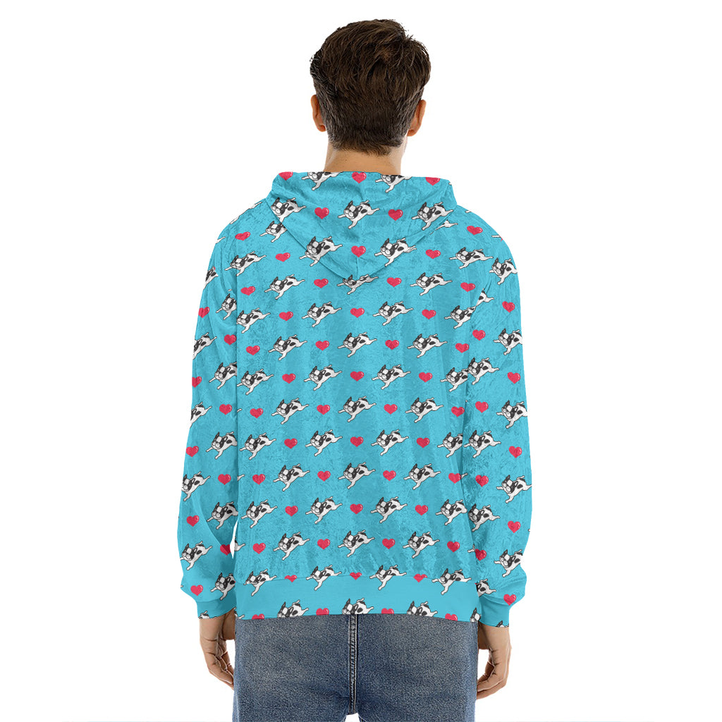Love French Bulldog Pattern Print Men's Velvet Pullover Hoodie