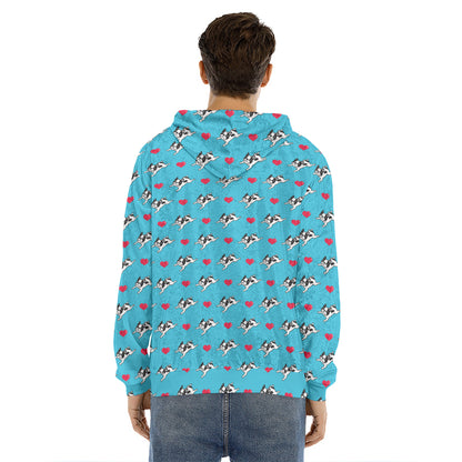 Love French Bulldog Pattern Print Men's Velvet Pullover Hoodie