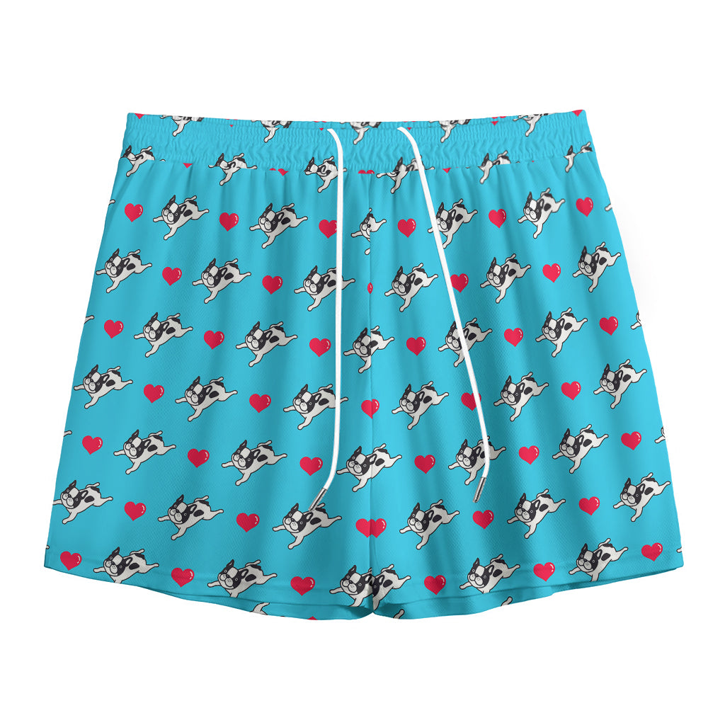 Love French Bulldog Pattern Print Mesh Shorts