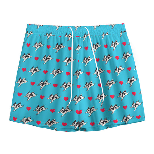 Love French Bulldog Pattern Print Mesh Shorts