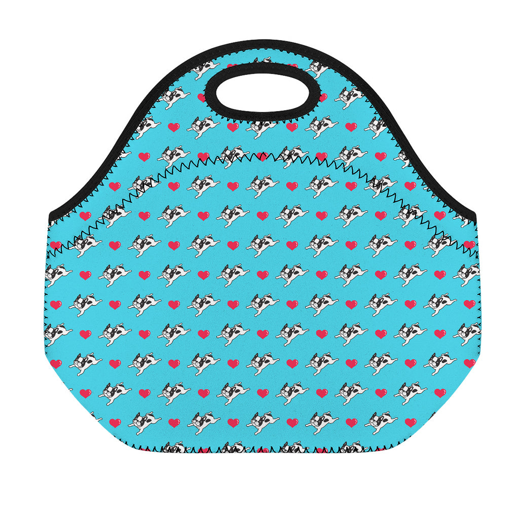 Love French Bulldog Pattern Print Neoprene Lunch Bag