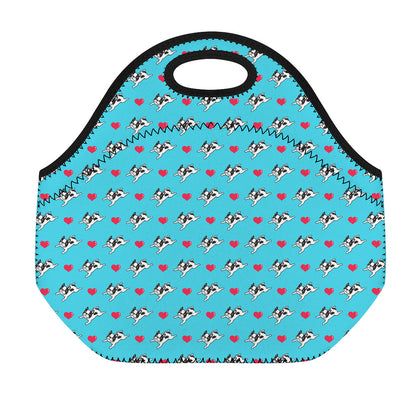 Love French Bulldog Pattern Print Neoprene Lunch Bag