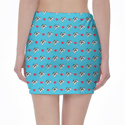 Love French Bulldog Pattern Print Pencil Mini Skirt