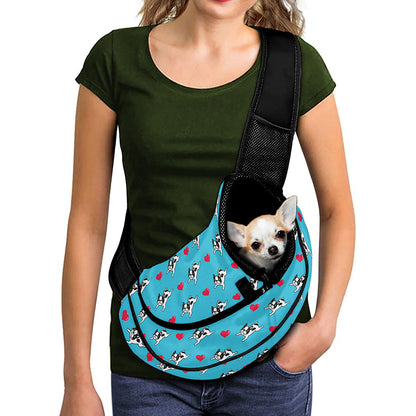Love French Bulldog Pattern Print Pet Sling Carrier