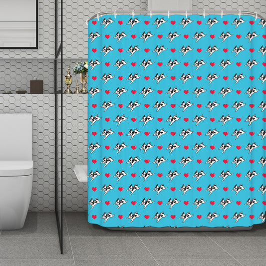 Love French Bulldog Pattern Print Polyester Shower Curtain
