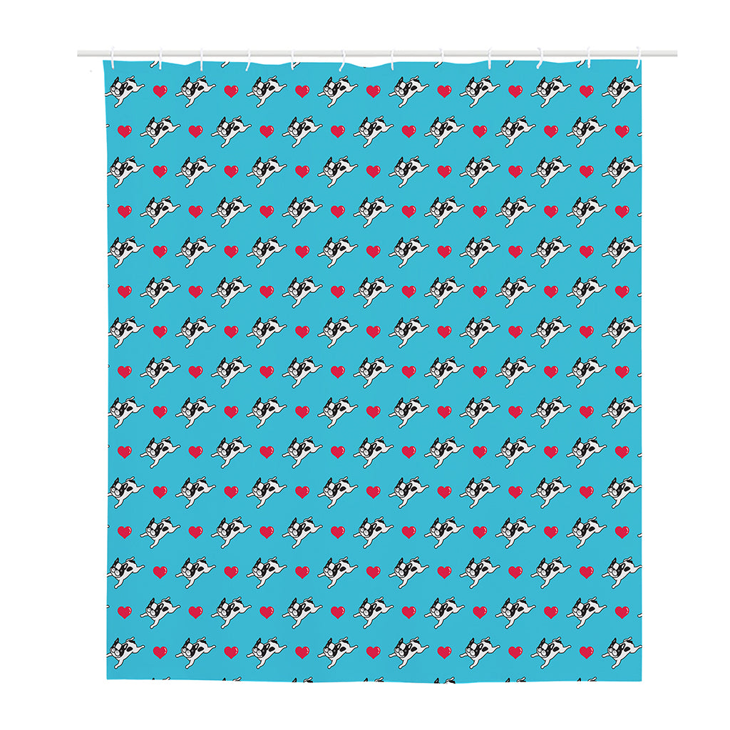 Love French Bulldog Pattern Print Polyester Shower Curtain