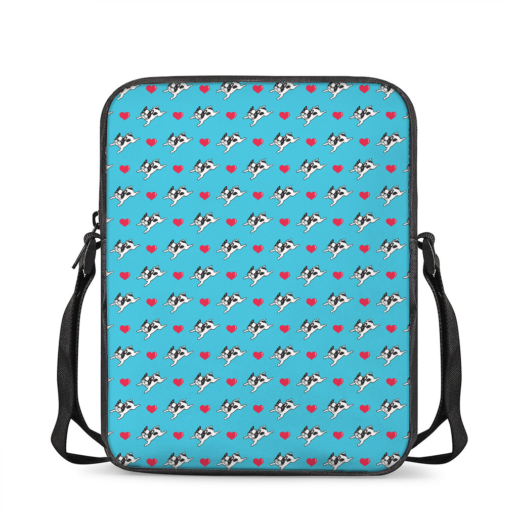 Love French Bulldog Pattern Print Rectangular Crossbody Bag