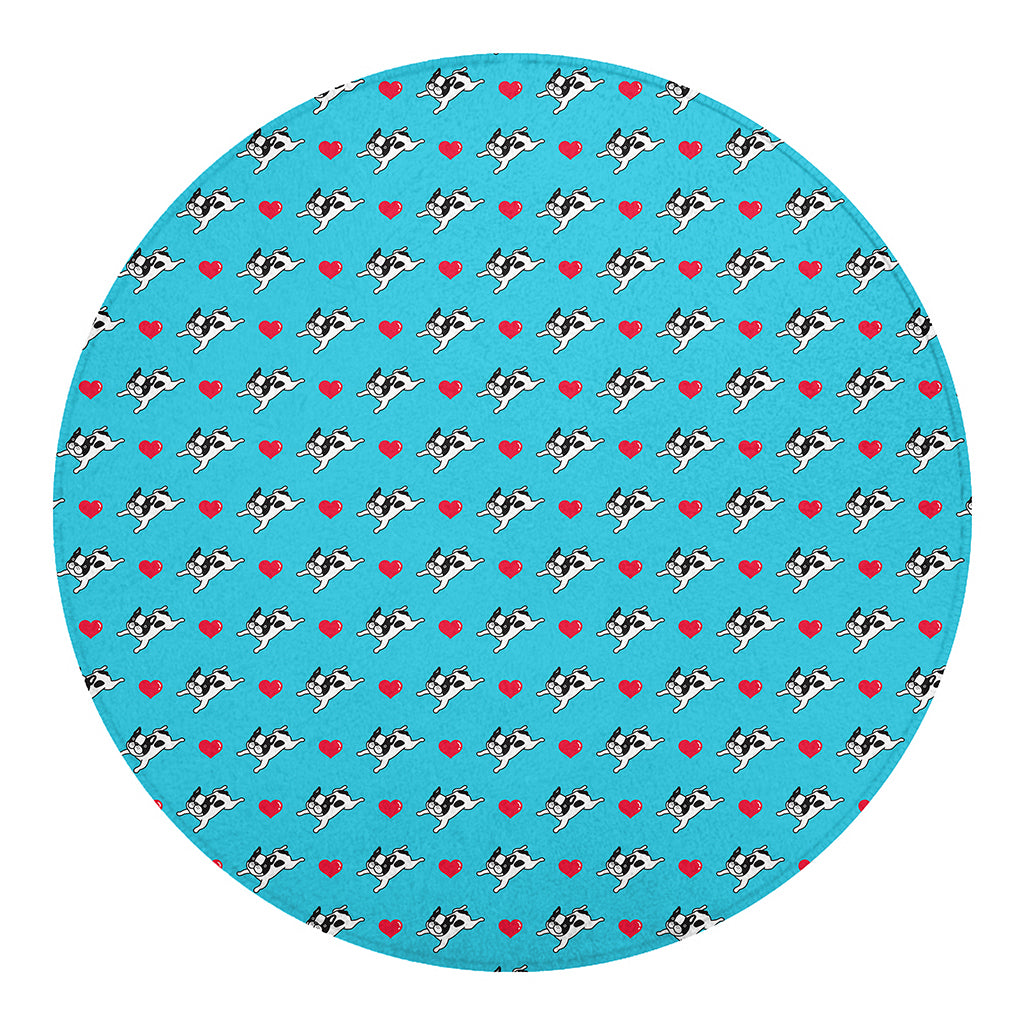 Love French Bulldog Pattern Print Round Blanket