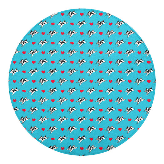 Love French Bulldog Pattern Print Round Blanket