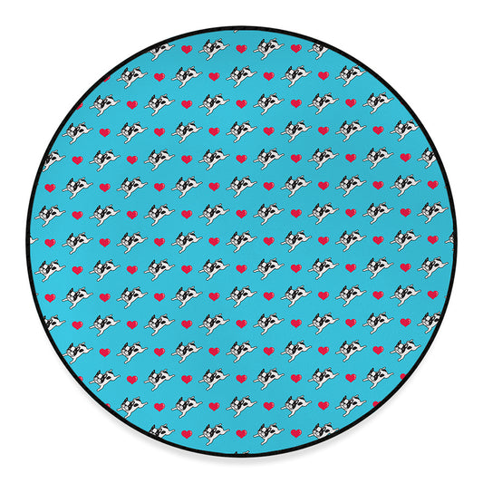 Love French Bulldog Pattern Print Round Floor Mat