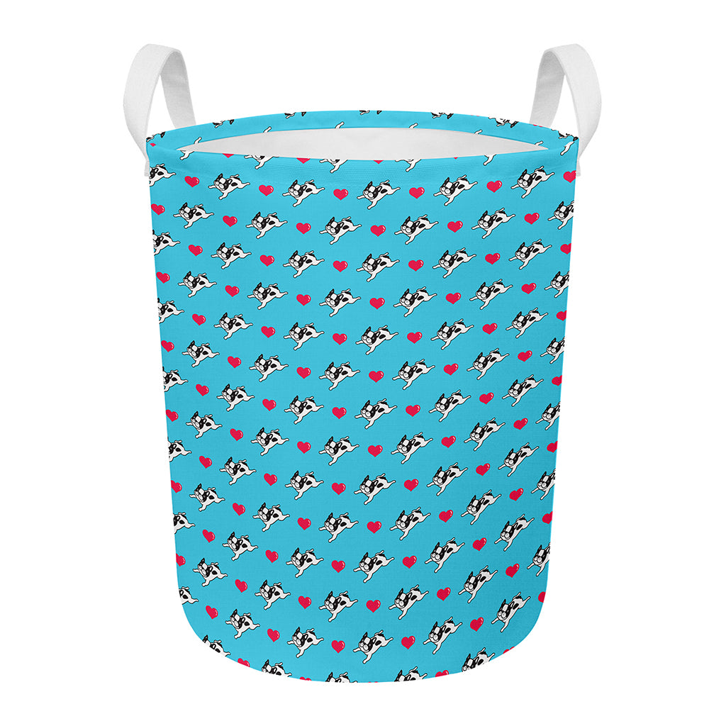 Love French Bulldog Pattern Print Round Laundry Basket