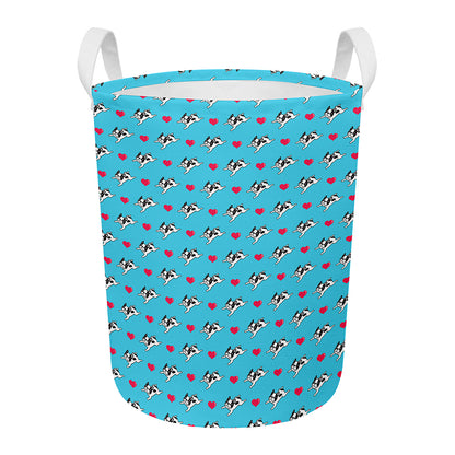 Love French Bulldog Pattern Print Round Laundry Basket