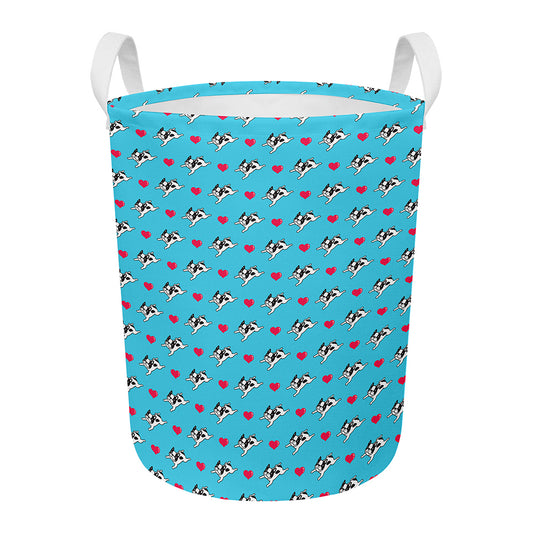 Love French Bulldog Pattern Print Round Laundry Basket