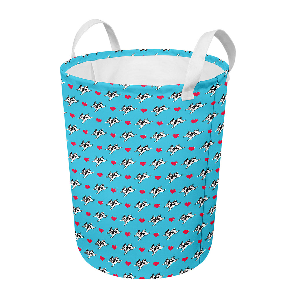 Love French Bulldog Pattern Print Round Laundry Basket