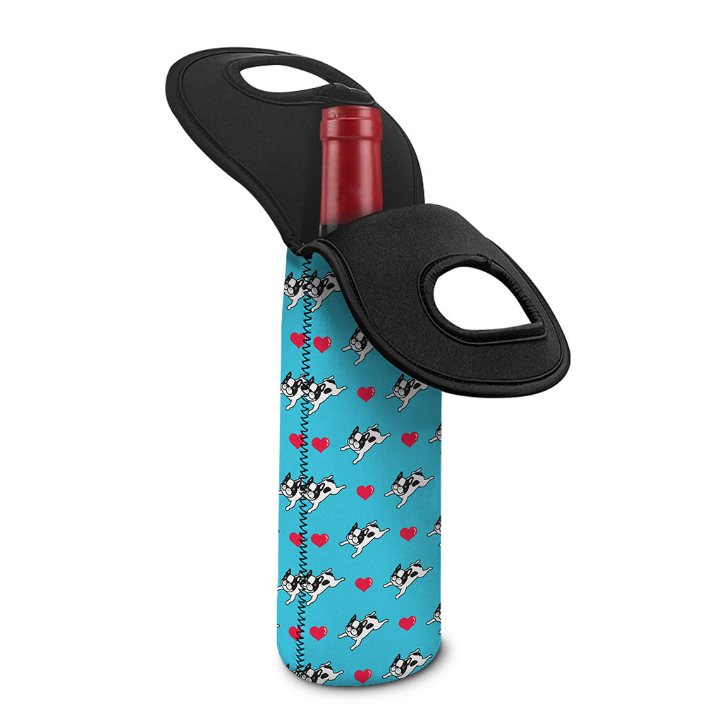 Love French Bulldog Pattern Print Single Neoprene Wine Tote