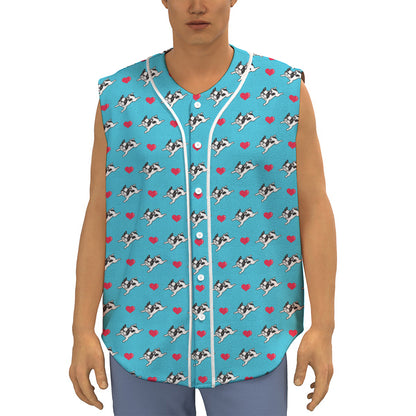 Love French Bulldog Pattern Print Sleeveless Baseball Jersey